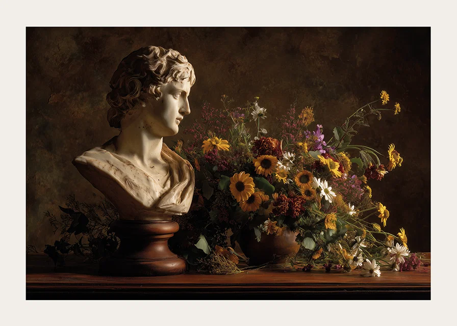 Klassisk byst med livfull blomsterrikedom.-12