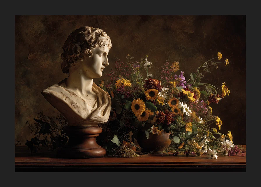Klassisk byst med livfull blomsterrikedom.-12