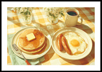 A sunny breakfast of pancakes and eggs in a warm atmosphere.-0