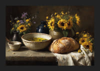 Gnistrande blommor och bröd i en varm och jordnära atmosfär.-5