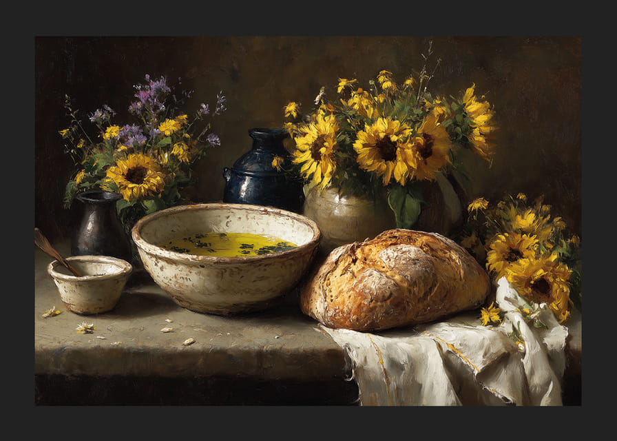 Gnistrande blommor och bröd i en varm och jordnära atmosfär.-12