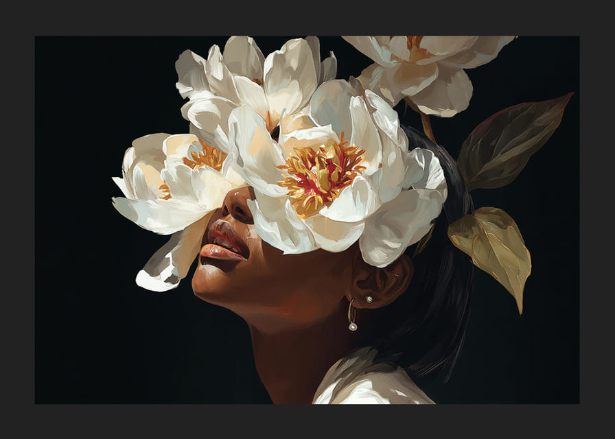 En mystisk skönhet döljs bakom ett förtrollande flor av blommor.-12