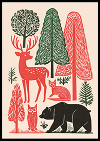 Colorful forest with animals and trees in harmonious balance.-0