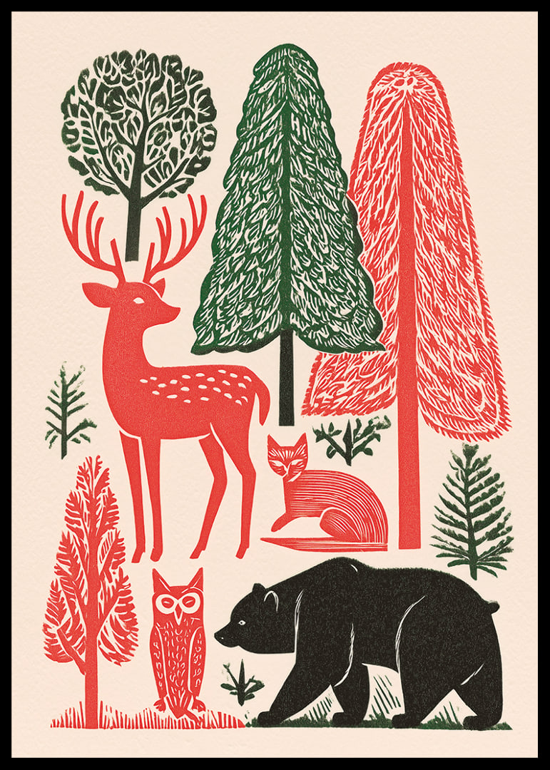 Colorful forest with animals and trees in harmonious balance.-12