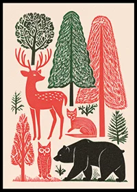 Färgglad skog med djur och träd i harmonisk balans.-0