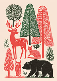 Colorful forest with animals and trees in harmonious balance.-1