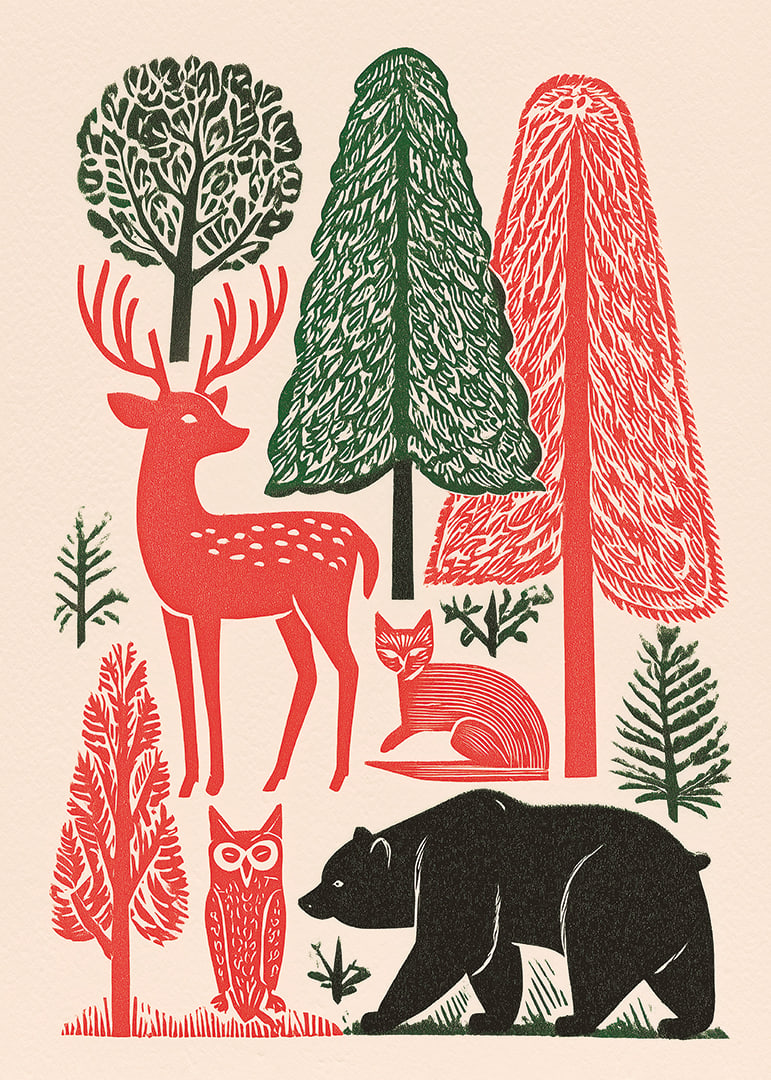 Colorful forest with animals and trees in harmonious balance.-12