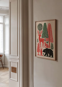 Colorful forest with animals and trees in harmonious balance.-2