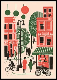 Colorful cityscape with human life and movement.-0