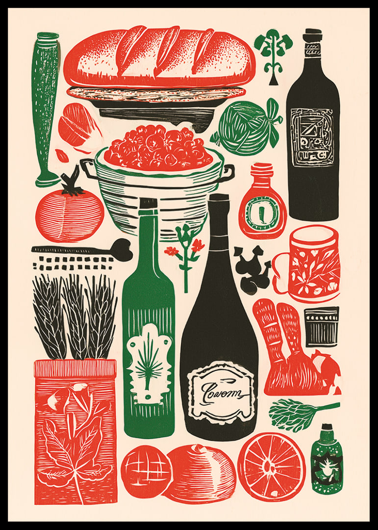 Colorful kitchen poster with delicacy motifs and a vintage feel.-12