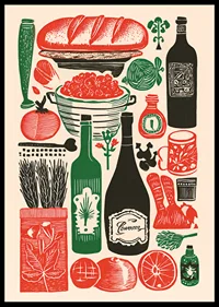 Colorful kitchen poster with delicacy motifs and a vintage feel.-0