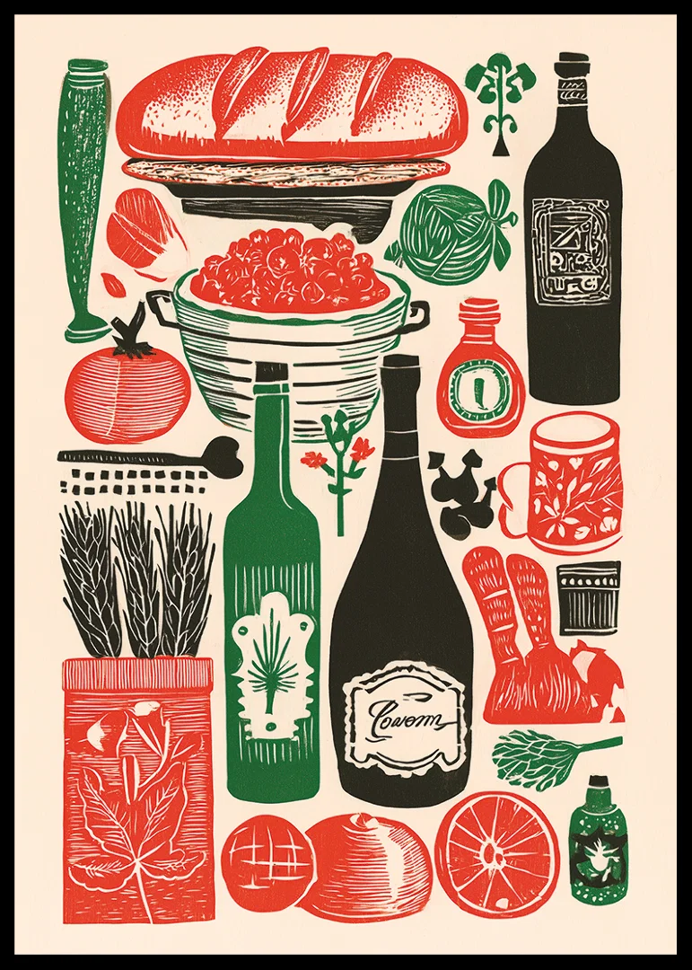 Colorful kitchen poster with delicacy motifs and a vintage feel.-12