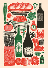 Colorful kitchen poster with delicacy motifs and a vintage feel.-1