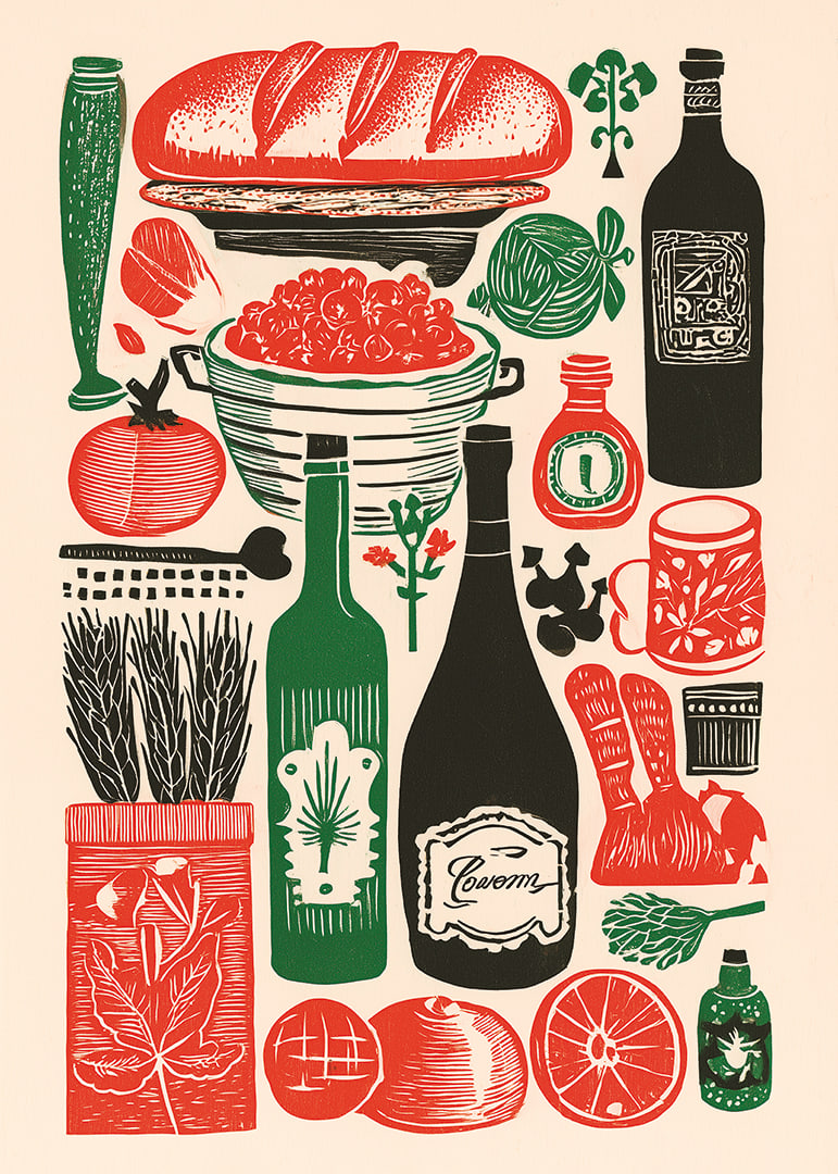 Colorful kitchen poster with delicacy motifs and a vintage feel.-12
