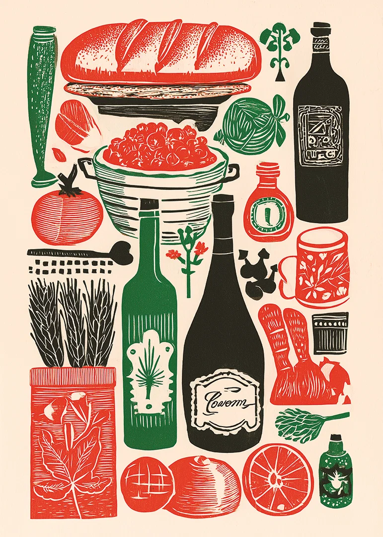 Colorful kitchen poster with delicacy motifs and a vintage feel.-12