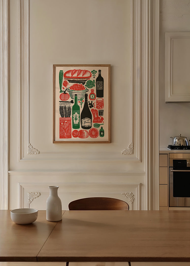 Colorful kitchen poster with delicacy motifs and a vintage feel.-12