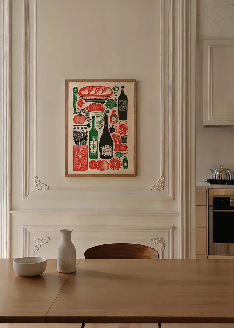 Colorful kitchen poster with delicacy motifs and a vintage feel.-12