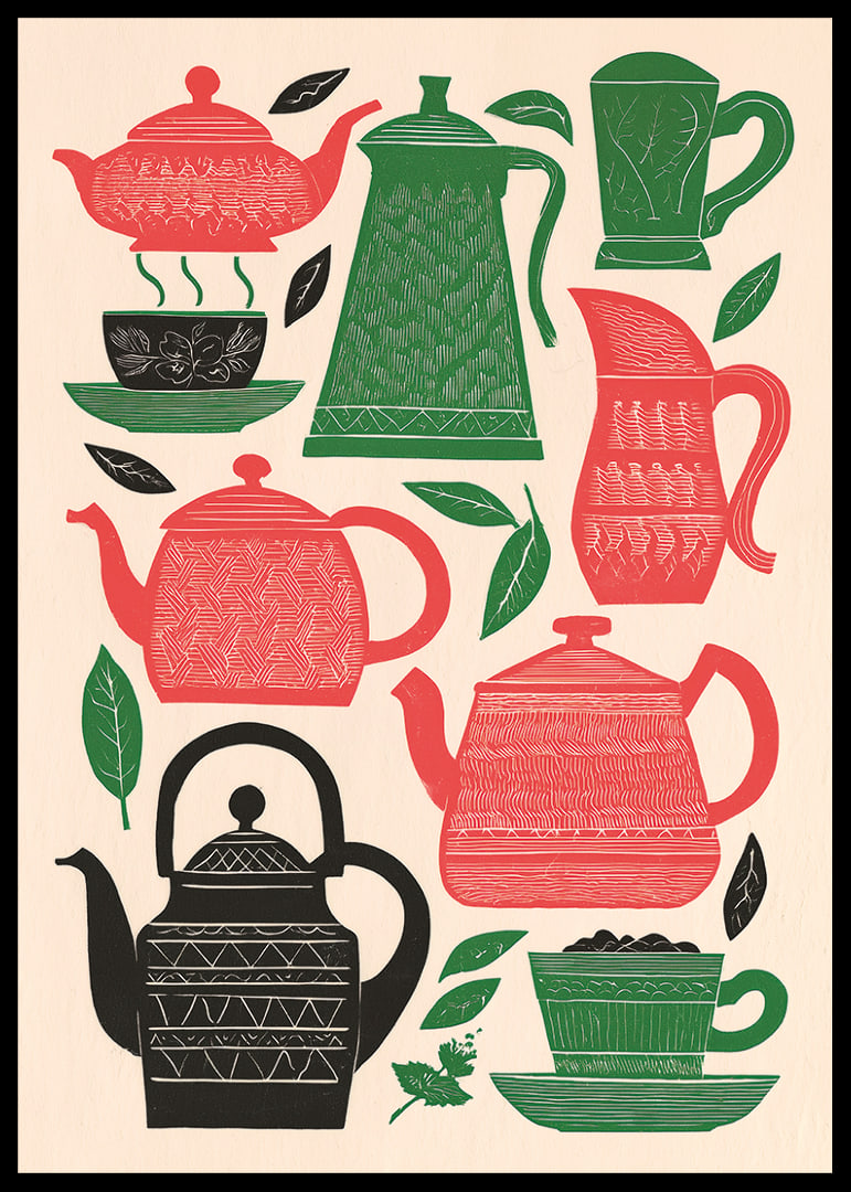 Colorful tea and coffee pots create charm and warmth.-12
