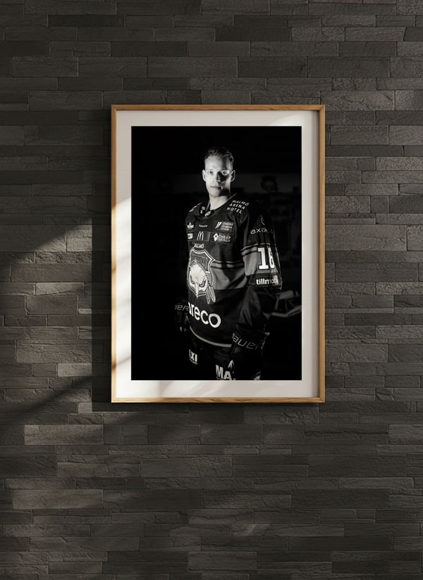 Poster Maximilian Eisenmenger #16 Malmö Redhawks B&W 2025/2026 crossfade