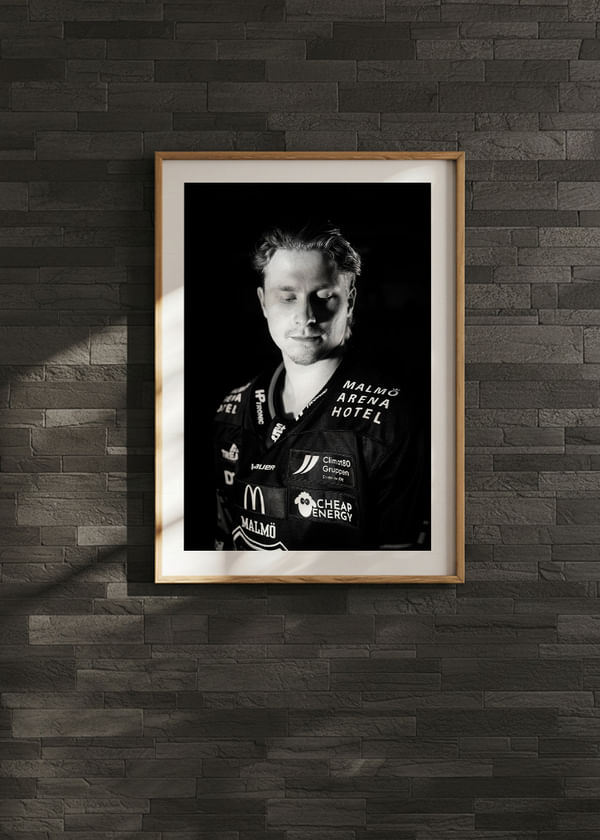 Poster Lauri Pajuniemi #48 Malmö Redhawks B&W 2025/2026 crossfade