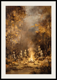Skeleton collection by campfire in mysterious autumn forest-2