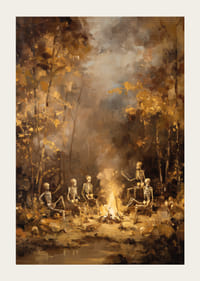 Skeleton collection by campfire in mysterious autumn forest-3