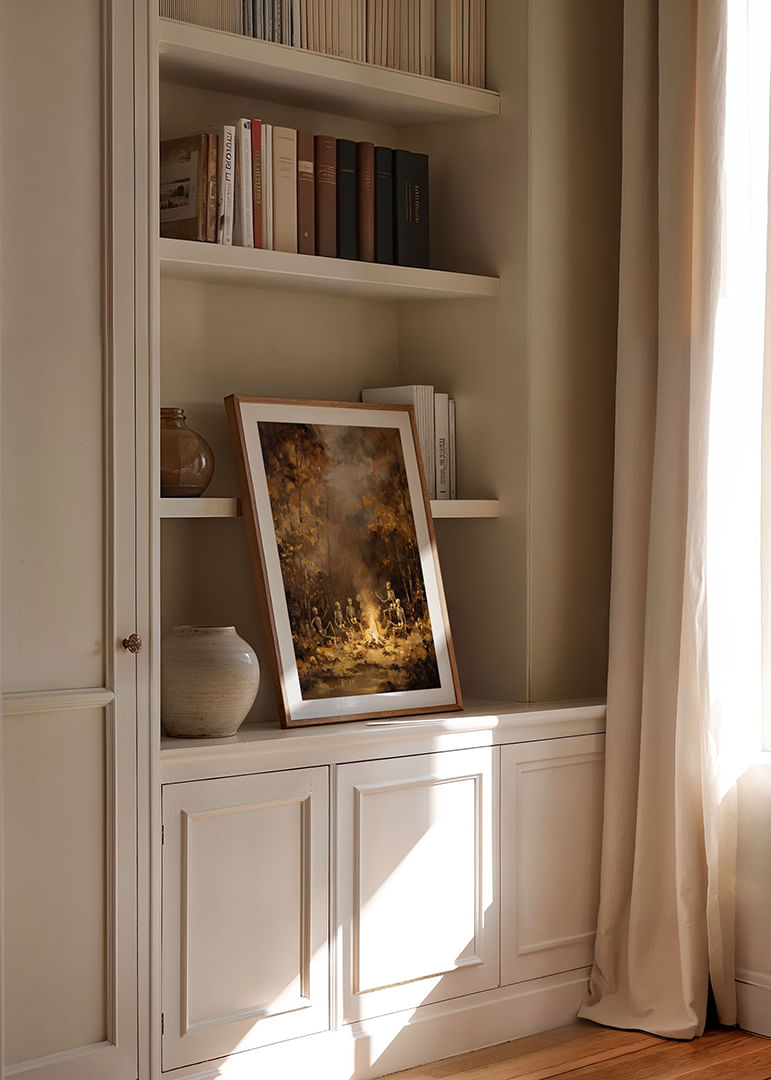 Csontvázgyűjtemény tábortűz mellett titokzatos őszi erdőben-12