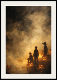 Barn omgivna av pumpalyktor i ett dimmigt sken-2