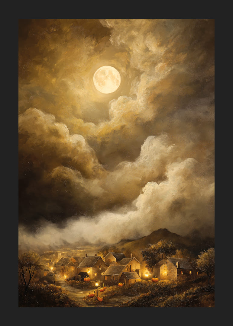 Ett magiskt månsken över en stillsam by-12