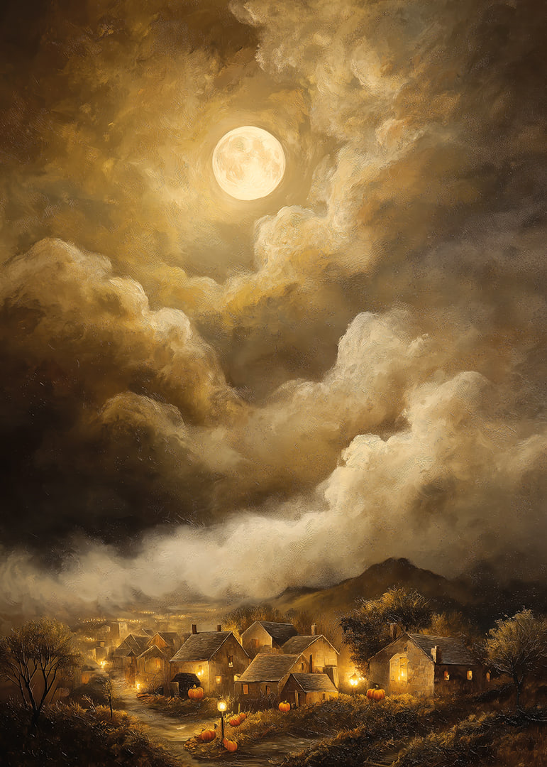 A magical moonlight over a quiet village-12
