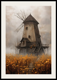 Un vieux moulin à vent entouré de prairies dorées sous un ciel spectaculaire-2