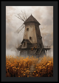 Un vieux moulin à vent entouré de prairies dorées sous un ciel spectaculaire-4