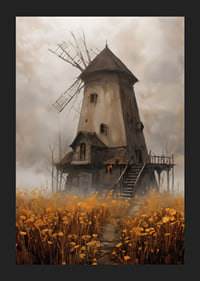 Un vieux moulin à vent entouré de prairies dorées sous un ciel spectaculaire-5