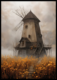 Un vieux moulin à vent entouré de prairies dorées sous un ciel spectaculaire-6