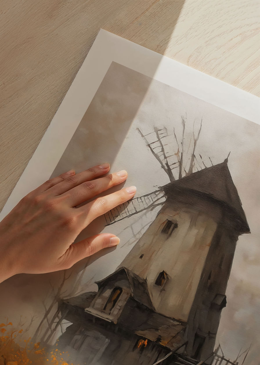 Un vieux moulin à vent entouré de prairies dorées sous un ciel spectaculaire-12