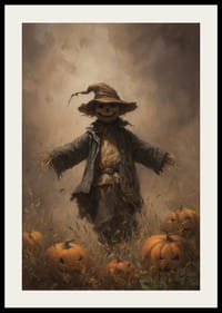 A mysterious scarecrow among pumpkins spreads autumn mood-2