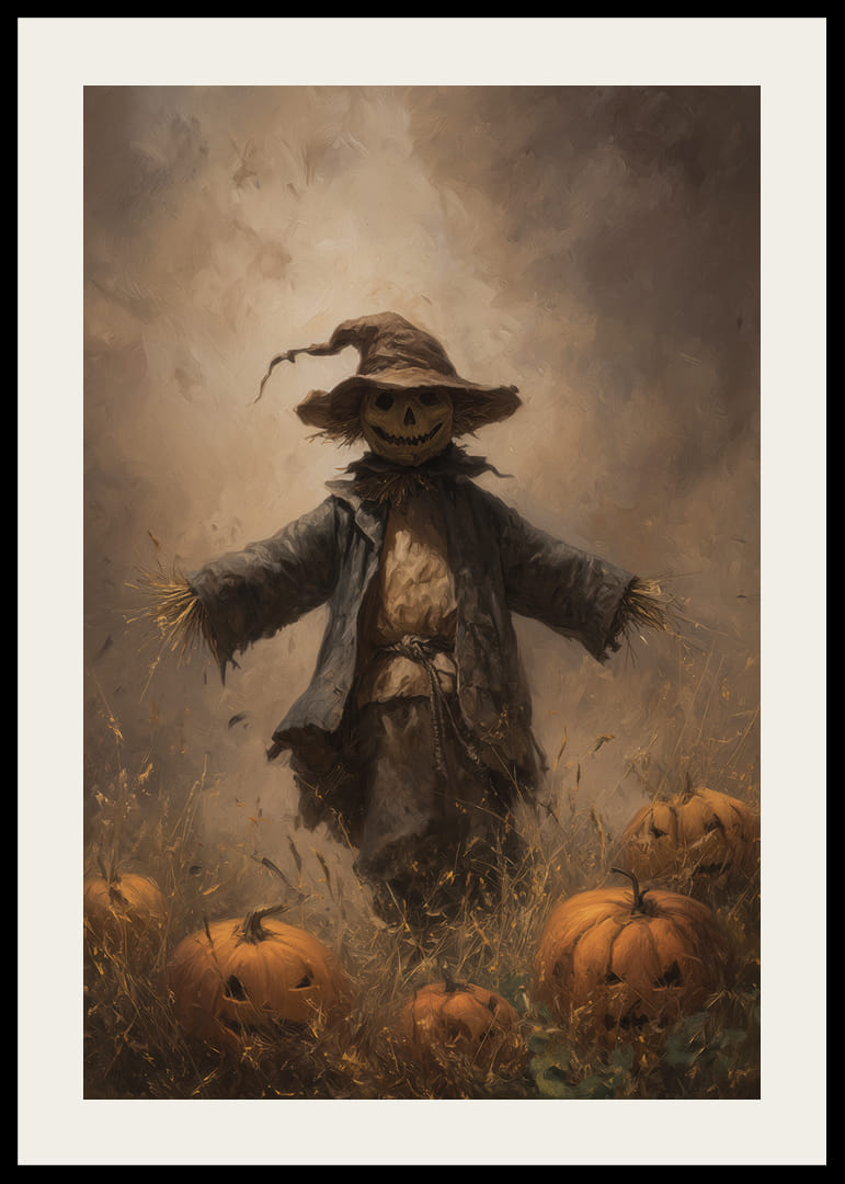 A mysterious scarecrow among pumpkins spreads autumn mood-12