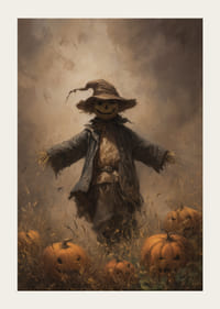 A mysterious scarecrow among pumpkins spreads autumn mood-3