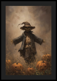 A mysterious scarecrow among pumpkins spreads autumn mood-4