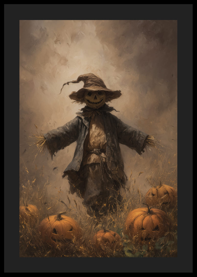 A mysterious scarecrow among pumpkins spreads autumn mood-12