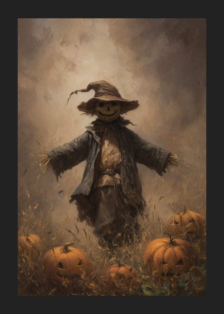 A mysterious scarecrow among pumpkins spreads autumn mood-12