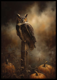 Egy bagoly csendben figyeli a tököket a varázslatos esti fényben-2