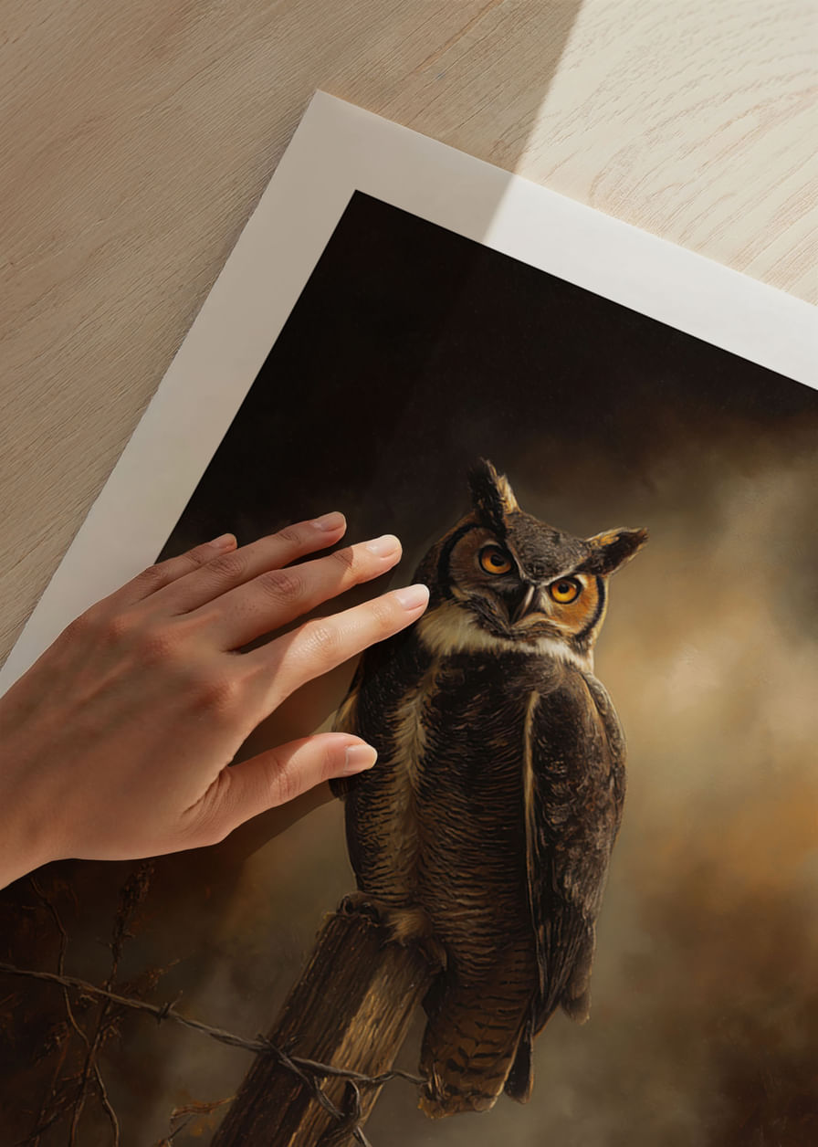 Egy bagoly csendben figyeli a tököket a varázslatos esti fényben-12