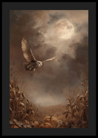 An owl soars through the twilight over an autumnal field-4