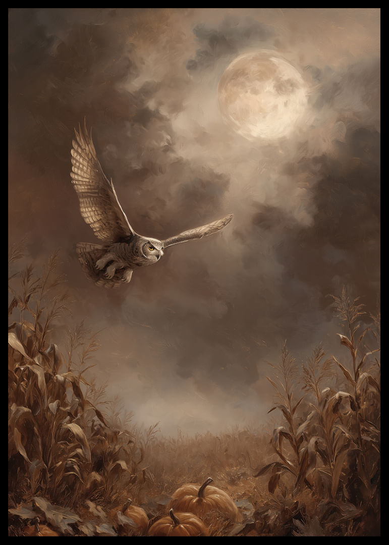 Une chouette plane dans le crépuscule au-dessus d'un champ d'automne-12