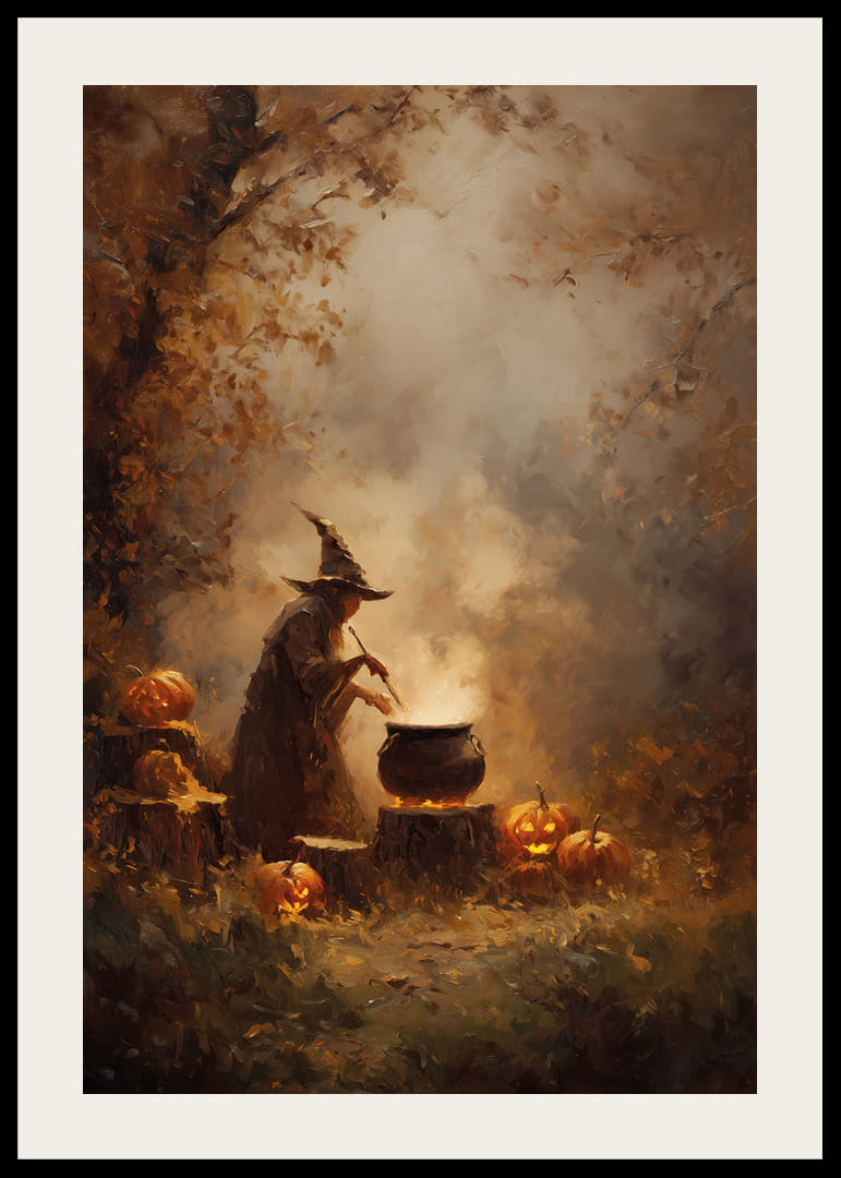 Magical autumn scene with a witch and shimmering pumpkins-12