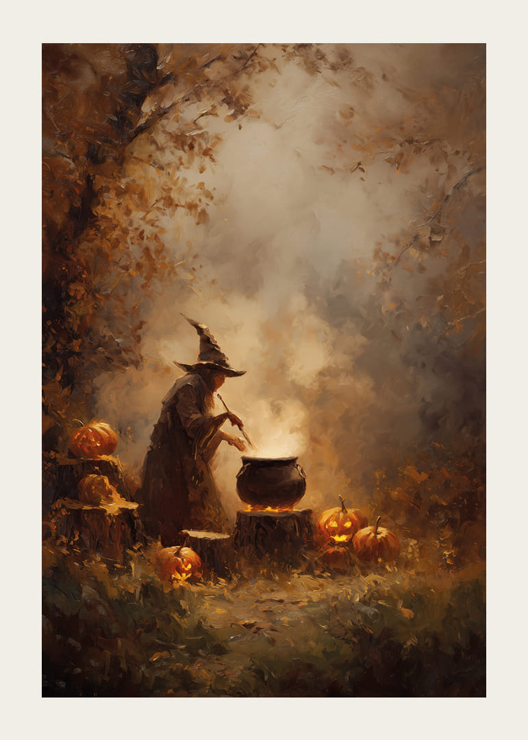 Magical autumn scene with a witch and shimmering pumpkins-12
