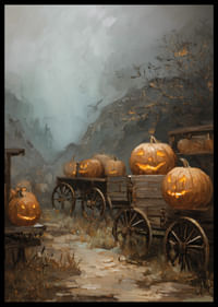 Hangulatos tökök világítják meg a ködös erdei ösvényt-2