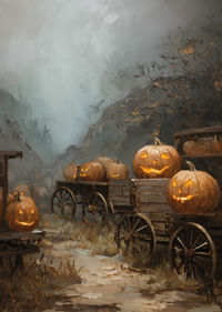 Hangulatos tökök világítják meg a ködös erdei ösvényt-3