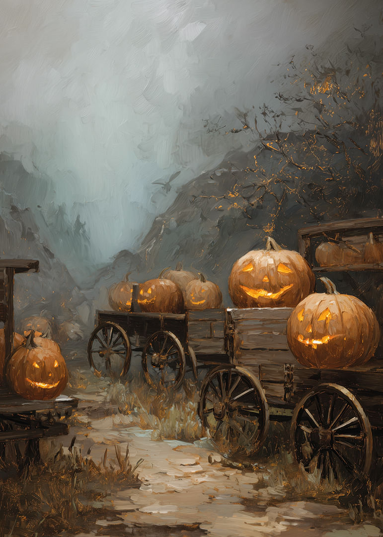 Hangulatos tökök világítják meg a ködös erdei ösvényt-12